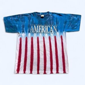 Vintage 1990s Smithsonian museum Blue and Red American flag Tie-Dye T-Shirt L